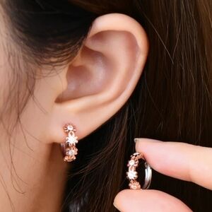 Elegant Moissanite 14k Gold Over Sterling Silver Floral Hoop Earrings